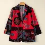 ZANZEA Womens Ethnic Prints Blazer Vacation Thin Suit Coat Retro Lapel Cotton Linen Printing Long Sleeve Blazer