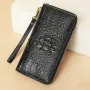 Ekphero Genuine Leather Crocodile Texture Wallet Unisex Long Business Handheld Bag Zipper Card Holder Fashion Cowhide Money Clip Purse