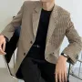INCERUN Mens Plaid Single Breasted Casual Blazer Fashion Loose Fit Lapel Button Front Outwear for Male Large Size S-5XL