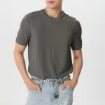 INCERUN Mens Solid Color Rib Knitted Crew Neck T-Shirt Comfortable Breathable Short Sleeve Tshirt for Summer