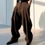 INCERUN Mens Pant Pleated Solid Color Trousers Casual Trendy Korean Pleated Solid Color Casual Pants
