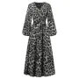 ZANZEA Women Plus Size Leopard Print Long Dress V-Neck Puff Sleeve Lace-Up Maxi Dress For Women