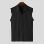 INCERUN Men Tshirts Male Comfy Lapel Sleeveless Zipper Blouse Streetwear Casual Solid Color T-Shirts Leisure Summer Round Neck Tee Tops