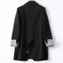 ZANZEA Plus Size Women's Stripe Panel Long Sleeve Button Front Lapel Blazer with No Pockets