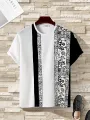 ChArmkpR Mens Tribal Pattern Patchwork Knit Short Sleeve T-Shirts