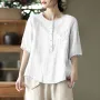 ZANZEA Women Plus Size Blouse Cotton Linen Solid Button Pocket Casual Short Sleeve Shirt