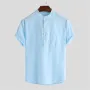 INCERUN Mens Shirts Cotton Solid Color Chest Pocket Casual Henley Shirts