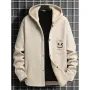 ChArmkpR Mens Smile Face Embroidered Snap Button Plush Lined Hooded Jacket