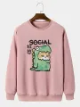 ChArmkpR Mens Cartoon Animal Graphic Crew Neck Daily Pullover Sweatshirts