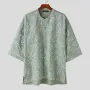 INCERUN Mens Jacquard Textured Casual Short Sleeve Shirt Comftable Loose Fit Crew Neck Botton Up Top Mela Plus Size S-5XL