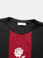 ChArmkpR Mens Japanese Rose Print Patchwork Crew Neck Short Sleeve T-Shirts