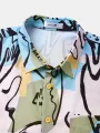 Mens Allover Graffiti Color Block Print Pocket Short Sleeve Shirts