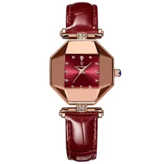 POEDAGAR Women Watches Fashion Luxury Rhinestones Quartz Watch Polygon Pointer Waterproof Ladies Leather Wristwatch