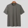 INCERUN Mens Solid Color Rib Knitted Crew Neck T-Shirt Comfortable Breathable Short Sleeve Tshirt for Summer