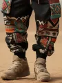 ChArmkpR Mens Pant Smile Ethnic Geometric Print Patchwork Loose Drawstring Trousers