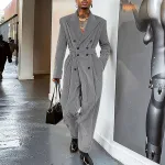 INCERUN Men Jumpsuits Corduroy double-breasted Suit Collar Long-sleeved Casual One-piece Suit for Men with Side Pockets