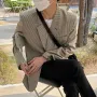 INCERUN Mens Plaid Single Breasted Casual Blazer Fashion Loose Fit Lapel Button Front Outwear for Male Large Size S-5XL