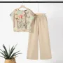 ZANZEA Women's 2pcs Suits Floral Short Sleeve O-Neck Top Elastic Waist Wide Leg Trousers Vintage Sets
