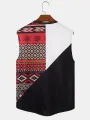 ChArmkpR Mens Tank Top Patchwork Ethnic Geometric Pattern Curved Hem Tanks