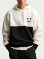 ChArmkpR Mens Smile Face Print Patchwork Casual Loose Drawstring Hoodies
