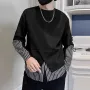 INCERUN Mens Striped Patchwork Long-Sleeve T-Shirt Design Spring Fall Casual Comfortable Crew Neck Top Male S-5XL