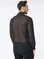 INCERUN Mens Shirt Fashion Black See Through Shirts Long Sleeve Lace Up Bow Knot Black Tops Summer Men Clothing