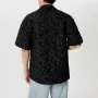 INCERUN Mens Shirt Fashion Embossed Floral Print Tops Black Short Sleeve Shirt
