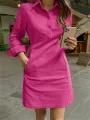 VONDA Women's Casual Solid Color Lapel Knee Dresses with Pockets