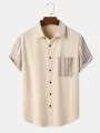 Mens Ethnic Pattern Chest Pocket Corduroy Short Sleeve Shirts