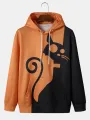 ChArmkpR Mens Contrast Cartoon Animal Print Patchwork Kangaroo Pocket Drawstring Hoodies