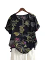 ZANZEA Plus Size Women's Shirt Cotton Linen Printed Casual Short Sleeve O Neck Loose Blouse Summer Daily Top for Women