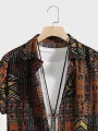 Mens Geometric Ethnic Print Lapel Short Sleeve Shirts