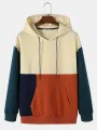 ChArmkpR Mens Color Block Patchwork Kangaroo Pocket Drawstring Hoodies