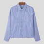 INCERUN Plus Size Men Classic Striped Shirts Long Sleeve Lapel Collar Casual Shirt for Men Daily Vacation Streetwear Male Top