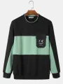 ChArmkpR Mens Smile Face Print Patchwork Crew Neck Pullover Sweatshirts
