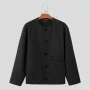INCERUN Mens Solid Button Front Casual Tweed Jacket Comfortable Crew Neck Outerwear with Side Pockets Large Size S-5XL for Fall
