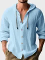 Mens Solid Button Up Long Sleeve Drawstring Hooded Shirts