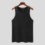 INCERUN Mens Tank Top Fashion Leather Shoulder Strap Design Solid Color Knitted Vest Summer Sleeveless Men's Undershirts
