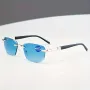 Gradual Blue Lens Frameless Reading Glasses Anti-blue Light UV Protection Comfortable Business Casual Sunglasses with Case
