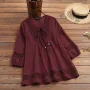 ZANZEA Women's Shirt Solid Lace Blouse Eyelet Lace Patchwork 3/4 Length Sleeve Top Summer Daily Casual Shirts