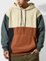 ChArmkpR Mens Color Block Patchwork Kangaroo Pocket Drawstring Hoodies