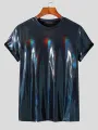 Men Shiny Coating Short Sleeve Crew Neck Skinny T-Shirt