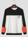 ChArmkpR Mens Smile Face Print Color Block Patchwork Pullover Sweatshirts
