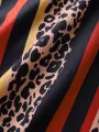 ChArmkpR Mens Leopard & Striped Patchwork Lapel Vacation Short Sleeve Shirts