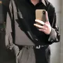 INCERUN - Camisa minimalista de manga larga con botones metálicos para hombre, estilo informal de negocios, color liso, con solapa, corte holgado, tallas S-5XL