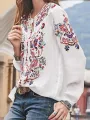 ZANZEA Plus Size Women Blouse Ethnic Style Print Round Neck Long Sleeve Bohemia Button Shirt For Women