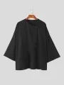INCERUN Men Shirts Irregular Slant Buttoned Round Neck Top Shirt Long Sleeve Daily Shirts Casual Loose Men Clothing