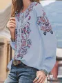 ZANZEA Plus Size Women Blouse Ethnic Style Print Round Neck Long Sleeve Bohemia Button Shirt For Women
