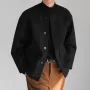 INCERUN Mens Solid Button Front Casual Tweed Jacket Comfortable Crew Neck Outerwear with Side Pockets Large Size S-5XL for Fall