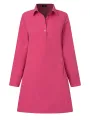 VONDA Women's Casual Solid Color Lapel Knee Dresses with Pockets